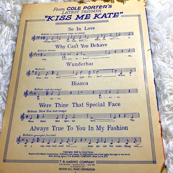 KISS ME KATE VINTAGE SHEET MUSIC SO IN LOVE COLE PORTER BROADWAY 1948 ONC EUC - Picture 8 of 8